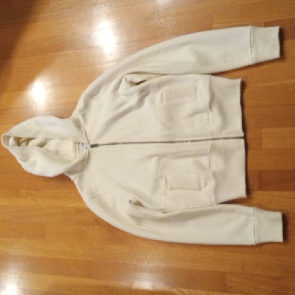 Gap Cotton Blend Hooded Full Zip Sweatshirt Cream Women's XS